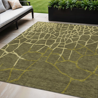 3' X 5' Olive Green And Dark Green Abstract Washable Indoor Outdoor Area Rug