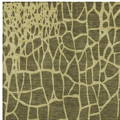 3' X 5' Olive Green And Dark Green Abstract Washable Indoor Outdoor Area Rug