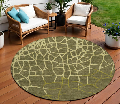 3' X 5' Olive Green And Dark Green Abstract Washable Indoor Outdoor Area Rug