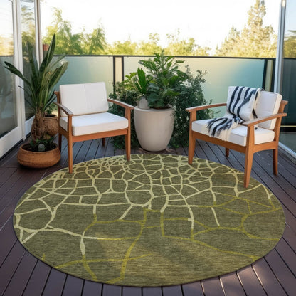 3' X 5' Olive Green And Dark Green Abstract Washable Indoor Outdoor Area Rug