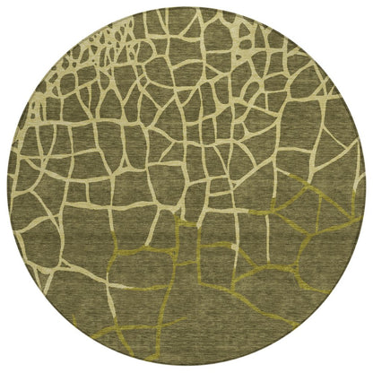 3' X 5' Olive Green And Dark Green Abstract Washable Indoor Outdoor Area Rug