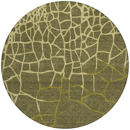 3' X 5' Olive Green And Dark Green Abstract Washable Indoor Outdoor Area Rug