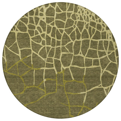 3' X 5' Olive Green And Dark Green Abstract Washable Indoor Outdoor Area Rug