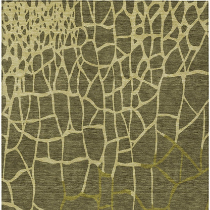 3' X 5' Olive Green And Dark Green Abstract Washable Indoor Outdoor Area Rug