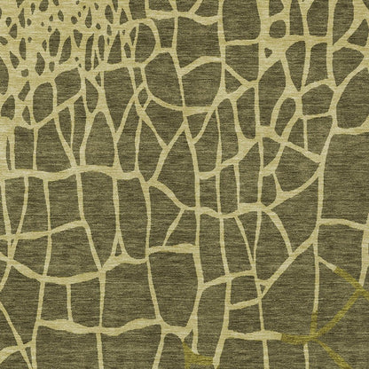 3' X 5' Olive Green And Dark Green Abstract Washable Indoor Outdoor Area Rug