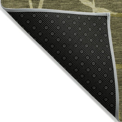 3' X 5' Olive Green And Dark Green Abstract Washable Indoor Outdoor Area Rug