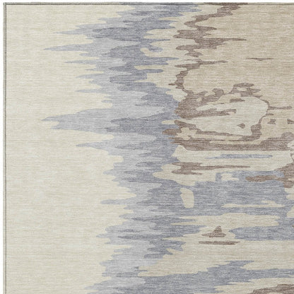 3' X 5' Beige Brown And Gray Abstract Washable Indoor Outdoor Area Rug
