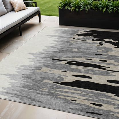 3' X 5' Black Gray And Ivory Abstract Washable Indoor Outdoor Area Rug
