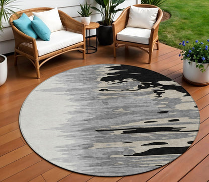 3' X 5' Black Gray And Ivory Abstract Washable Indoor Outdoor Area Rug