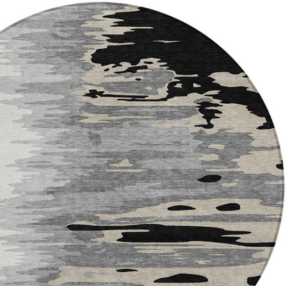 3' X 5' Black Gray And Ivory Abstract Washable Indoor Outdoor Area Rug