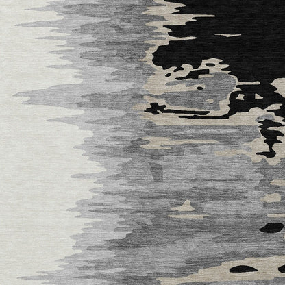 3' X 5' Black Gray And Ivory Abstract Washable Indoor Outdoor Area Rug