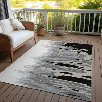 3' X 5' Black Gray And Ivory Abstract Washable Indoor Outdoor Area Rug