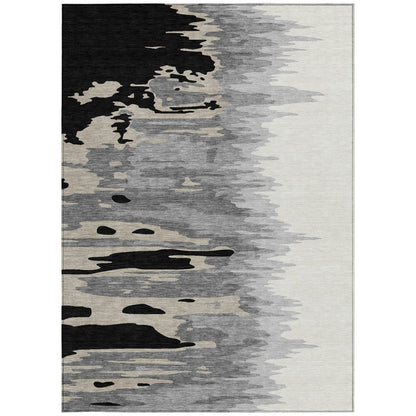 3' X 5' Black Gray And Ivory Abstract Washable Indoor Outdoor Area Rug