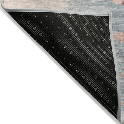 3' X 5' Coral Pink And Gray Abstract Washable Indoor Outdoor Area Rug