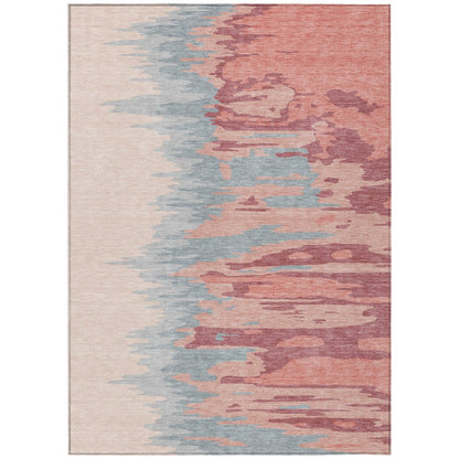 3' X 5' Coral Pink And Gray Abstract Washable Indoor Outdoor Area Rug