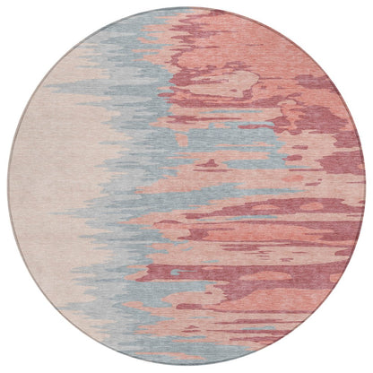 3' X 5' Coral Pink And Gray Abstract Washable Indoor Outdoor Area Rug