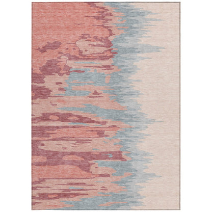 3' X 5' Coral Pink And Gray Abstract Washable Indoor Outdoor Area Rug
