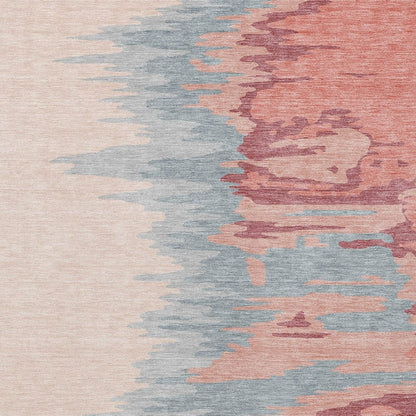 3' X 5' Coral Pink And Gray Abstract Washable Indoor Outdoor Area Rug