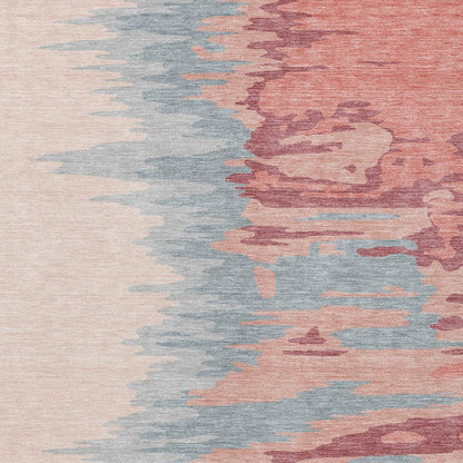 3' X 5' Coral Pink And Gray Abstract Washable Indoor Outdoor Area Rug