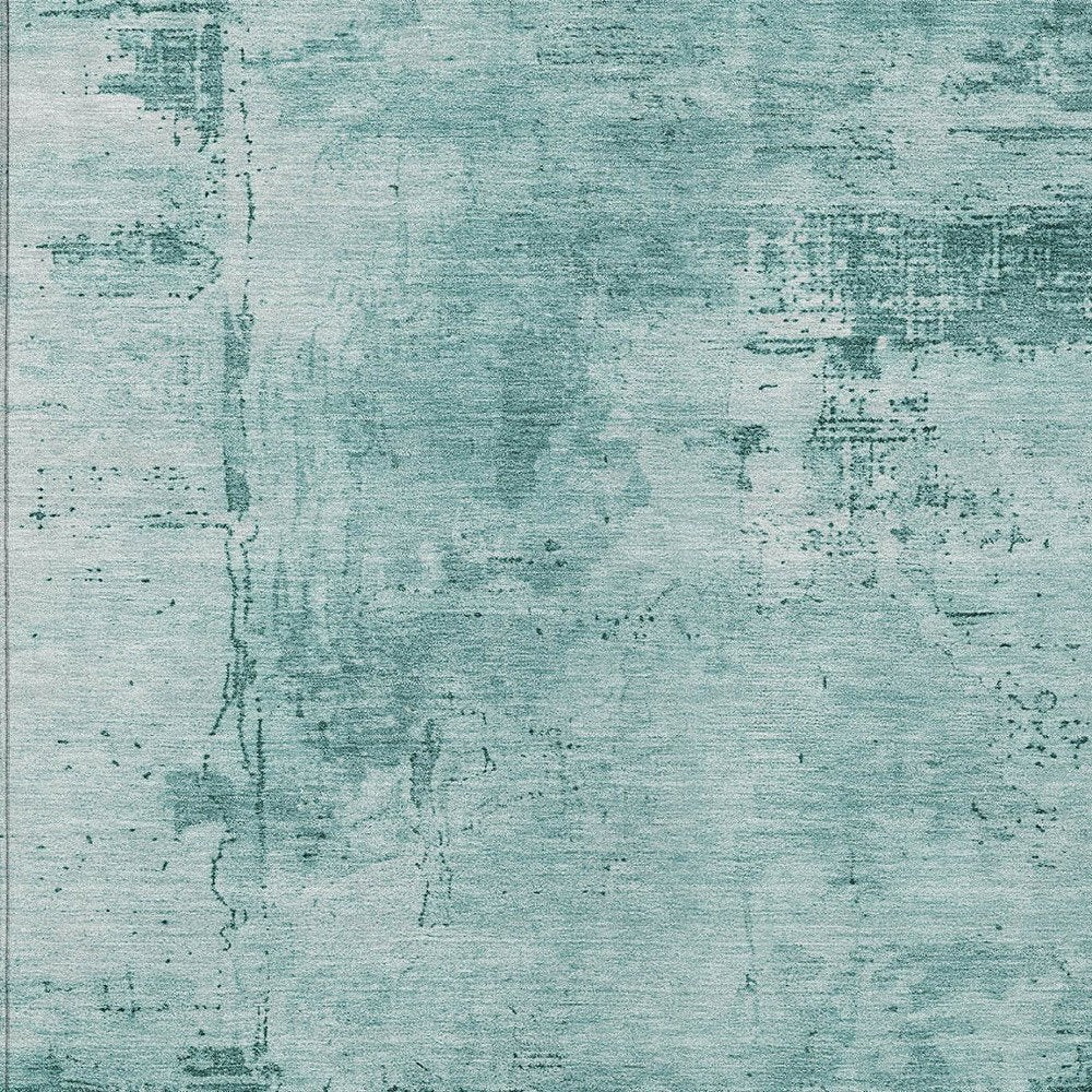 3' X 5' Teal Blue And Ivory Abstract Washable Indoor Outdoor Area Rug