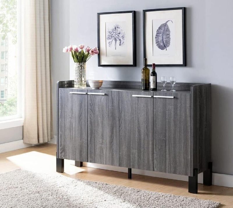 62″ Large Dining Server Cupboard Buffet Console Table in Distressed Black-1