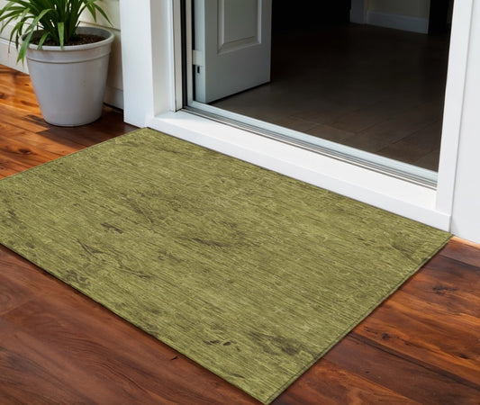 3' X 5' Olive Green And Brown Floral Washable Indoor Outdoor Area Rug