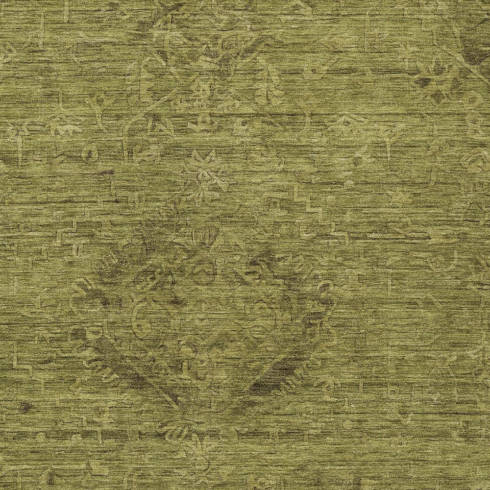 3' X 5' Olive Green And Brown Floral Washable Indoor Outdoor Area Rug