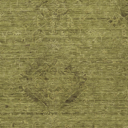 3' X 5' Olive Green And Brown Floral Washable Indoor Outdoor Area Rug