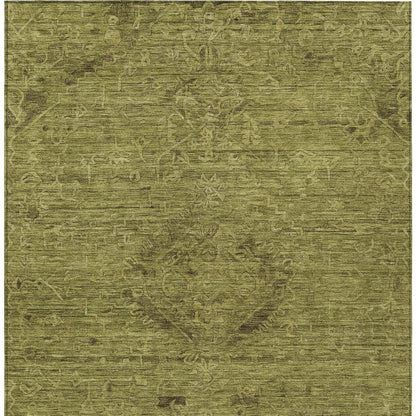 3' X 5' Olive Green And Brown Floral Washable Indoor Outdoor Area Rug