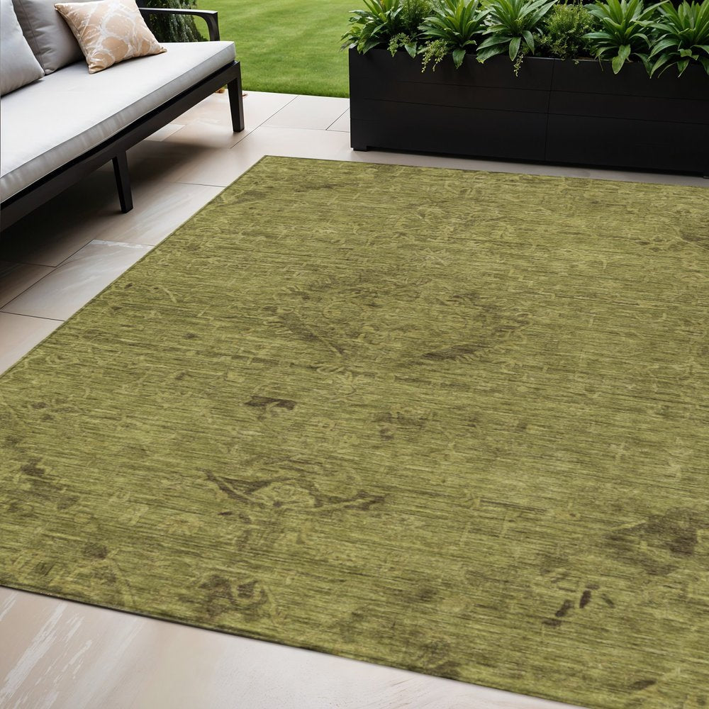 3' X 5' Olive Green And Brown Floral Washable Indoor Outdoor Area Rug