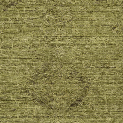 3' X 5' Olive Green And Brown Floral Washable Indoor Outdoor Area Rug