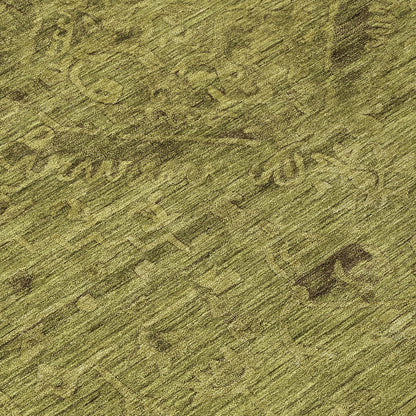 3' X 5' Olive Green And Brown Floral Washable Indoor Outdoor Area Rug