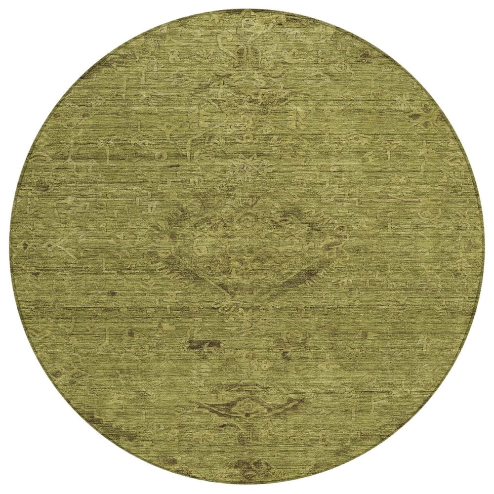3' X 5' Olive Green And Brown Floral Washable Indoor Outdoor Area Rug
