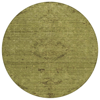 3' X 5' Olive Green And Brown Floral Washable Indoor Outdoor Area Rug