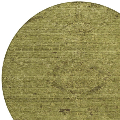 3' X 5' Olive Green And Brown Floral Washable Indoor Outdoor Area Rug