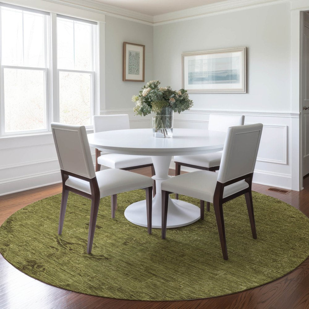 3' X 5' Olive Green And Brown Floral Washable Indoor Outdoor Area Rug