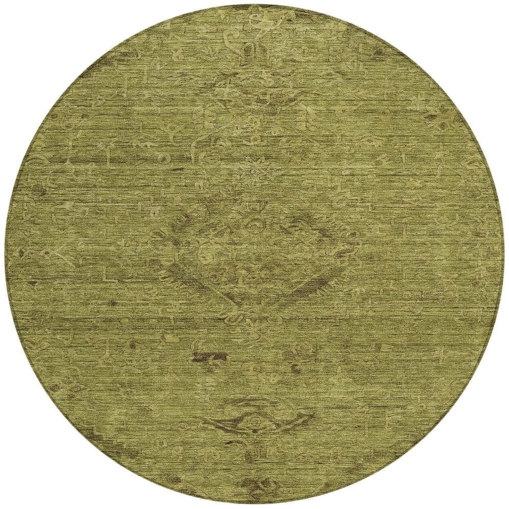 3' X 5' Olive Green And Brown Floral Washable Indoor Outdoor Area Rug