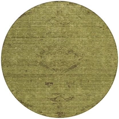 3' X 5' Olive Green And Brown Floral Washable Indoor Outdoor Area Rug