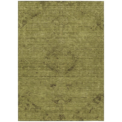 3' X 5' Olive Green And Brown Floral Washable Indoor Outdoor Area Rug