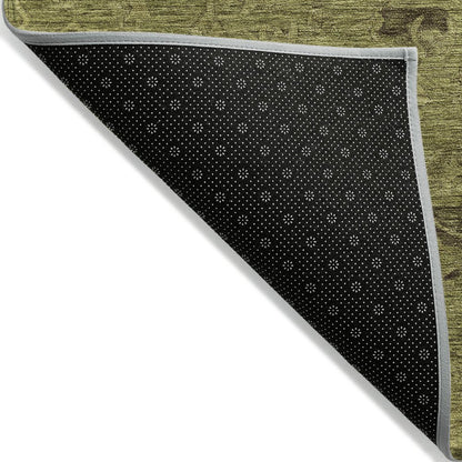 3' X 5' Olive Green And Brown Floral Washable Indoor Outdoor Area Rug