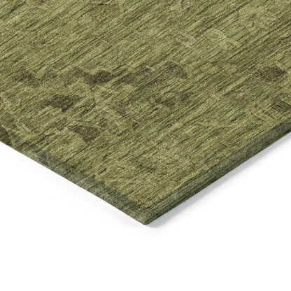 3' X 5' Olive Green And Brown Floral Washable Indoor Outdoor Area Rug