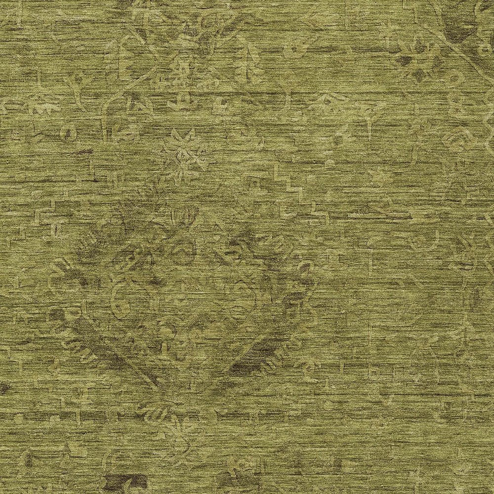 3' X 5' Olive Green And Brown Floral Washable Indoor Outdoor Area Rug