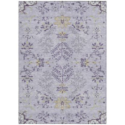 5' X 8' Lavender Purple And Gray Floral Washable Indoor Outdoor Area Rug