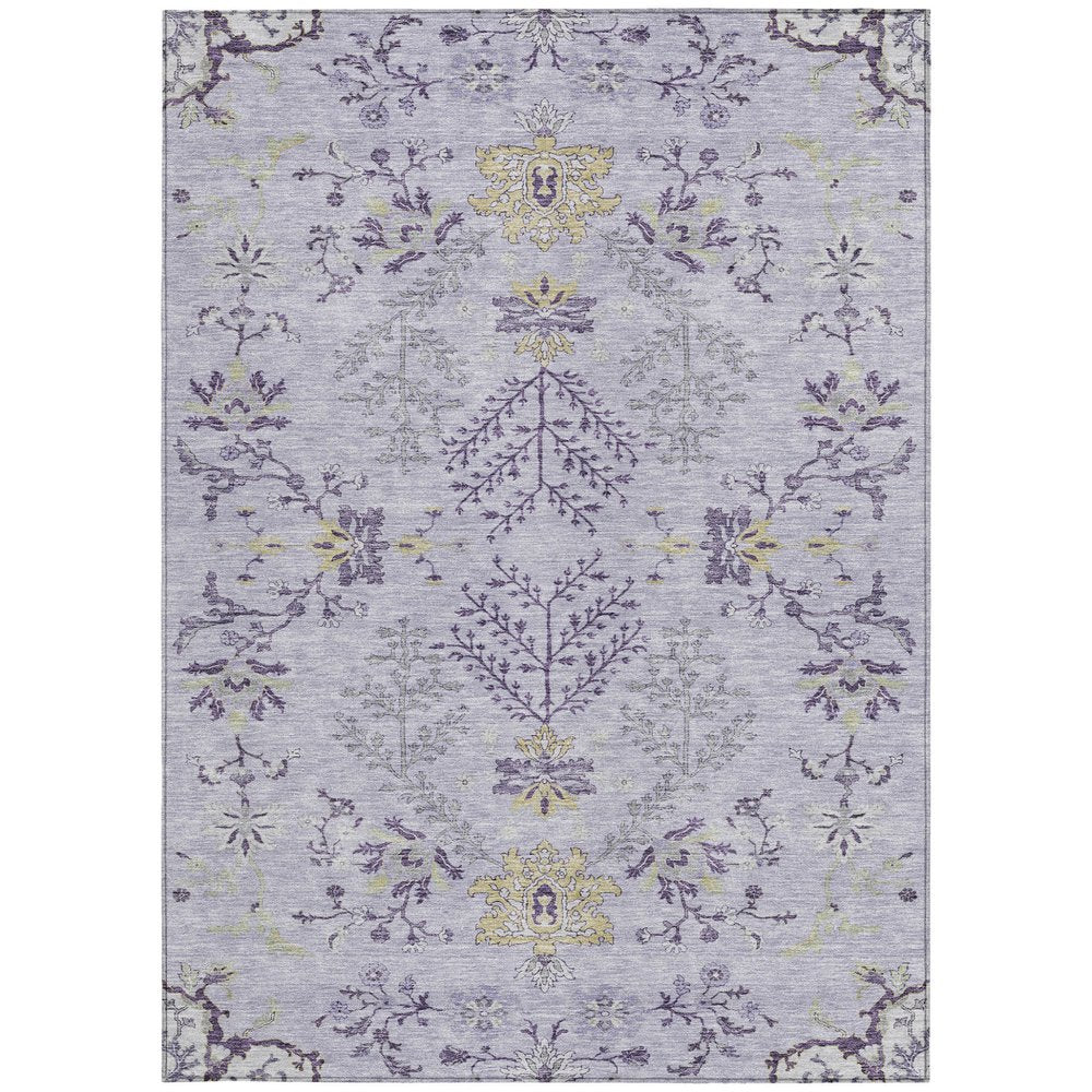 5' X 8' Lavender Purple And Gray Floral Washable Indoor Outdoor Area Rug
