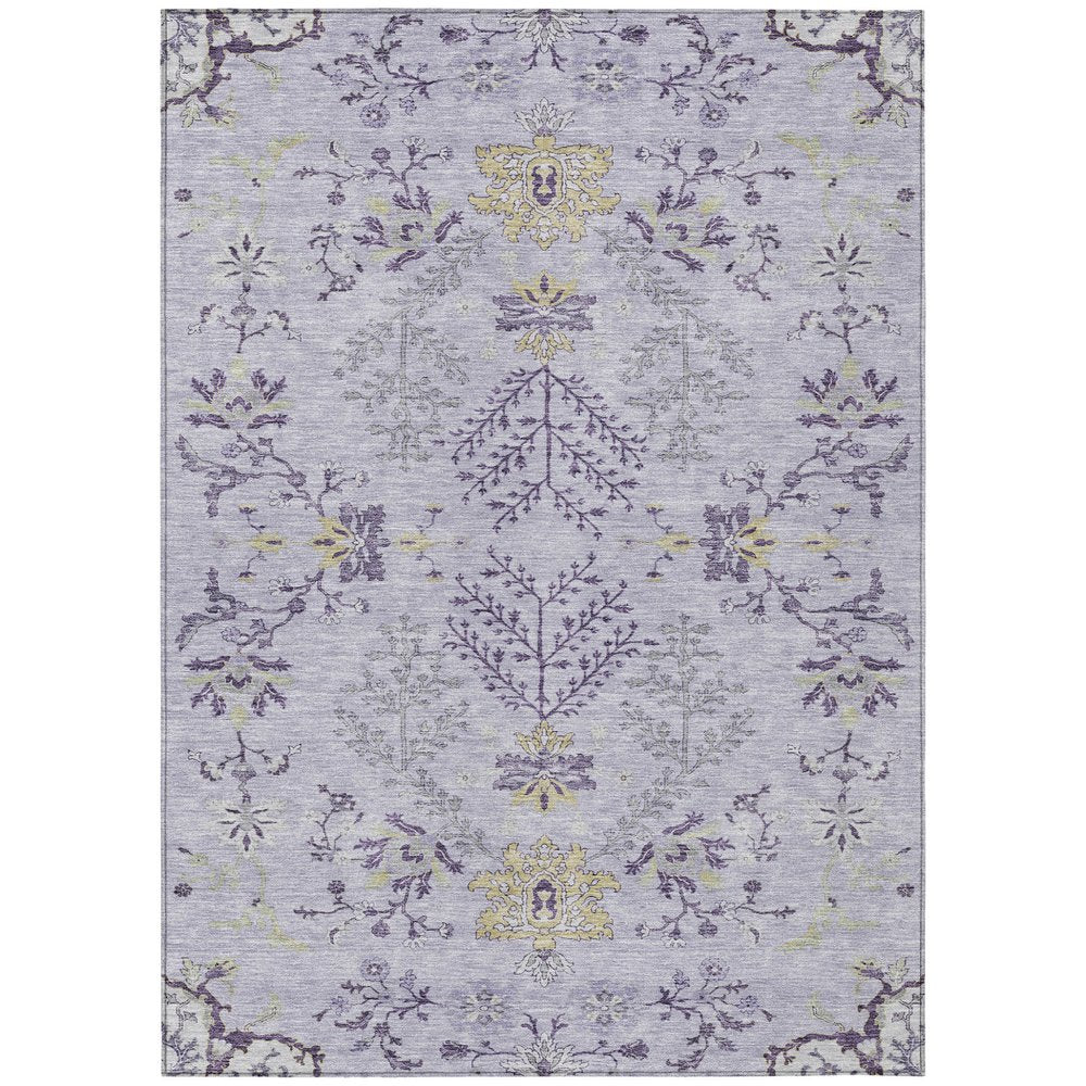 5' X 8' Lavender Purple And Gray Floral Washable Indoor Outdoor Area Rug