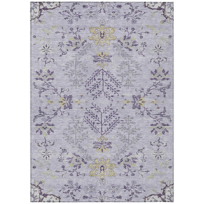 5' X 8' Lavender Purple And Gray Floral Washable Indoor Outdoor Area Rug