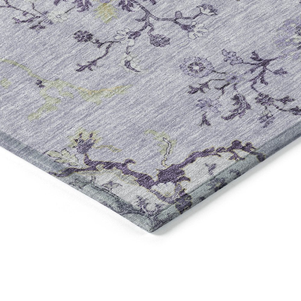 5' X 8' Lavender Purple And Gray Floral Washable Indoor Outdoor Area Rug