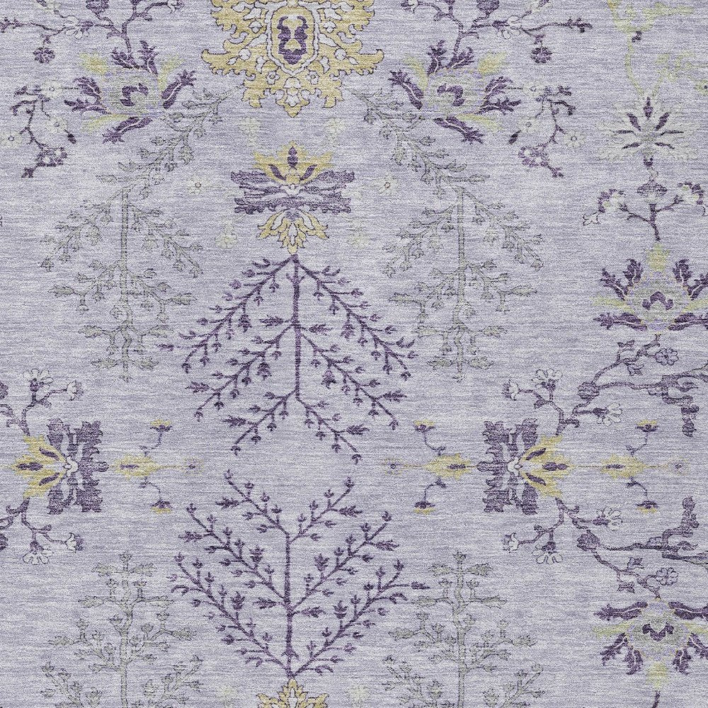 5' X 8' Lavender Purple And Gray Floral Washable Indoor Outdoor Area Rug