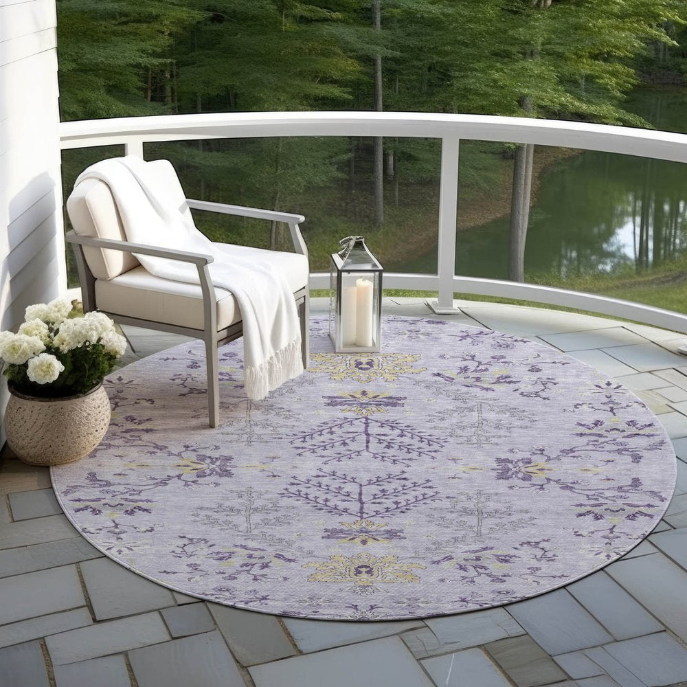 5' X 8' Lavender Purple And Gray Floral Washable Indoor Outdoor Area Rug