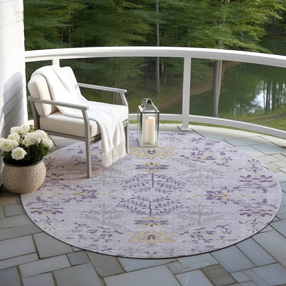 5' X 8' Lavender Purple And Gray Floral Washable Indoor Outdoor Area Rug